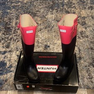 Hunter Pink and Black Rain Boots